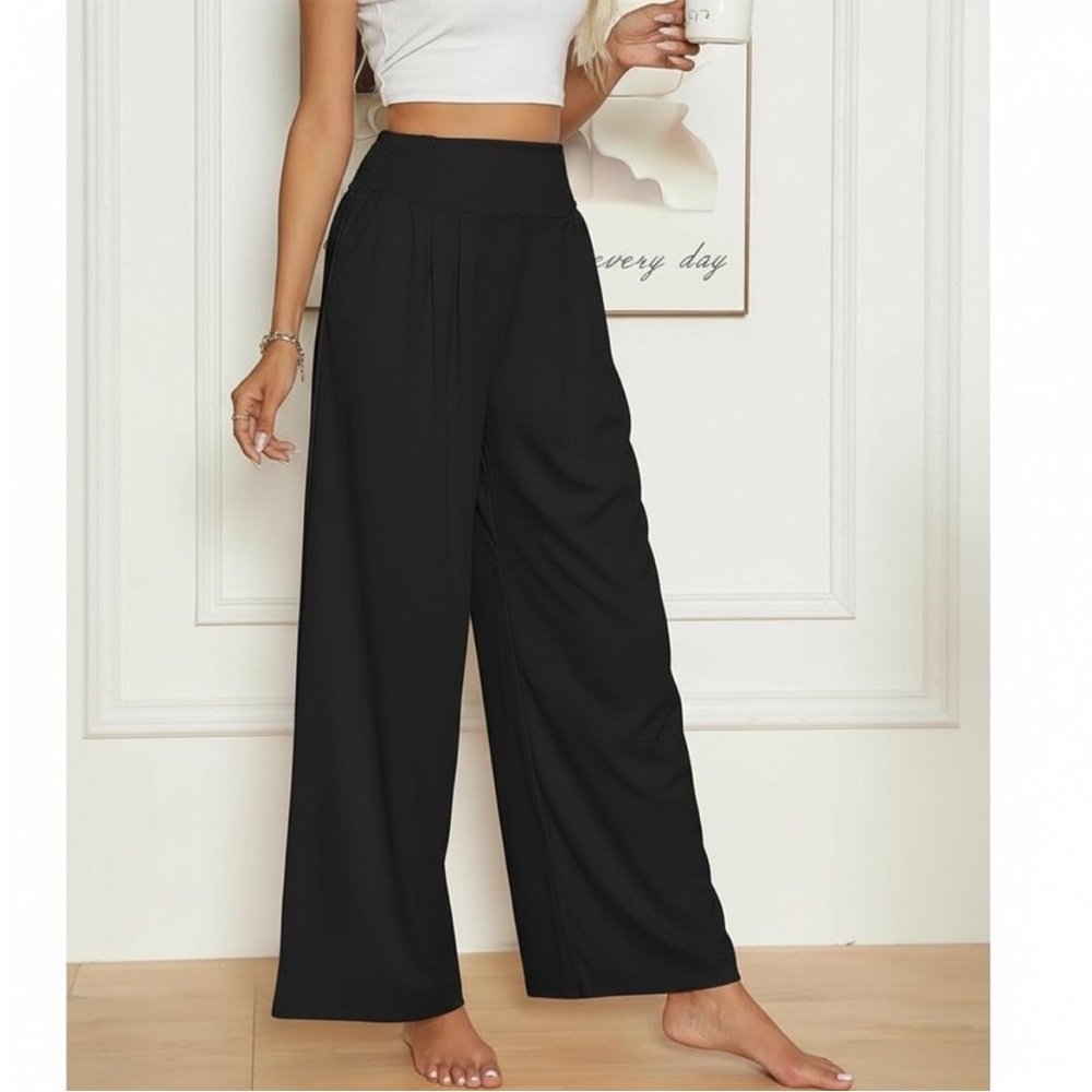 Cloth & Stone Tencel Wide Leg Pull-on Pant in Black Size XL Smocked Waist